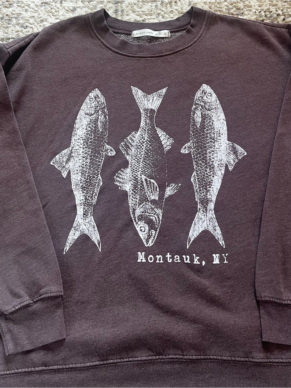 Altar'd State Brown Sweatshirt with White Fish Graphic